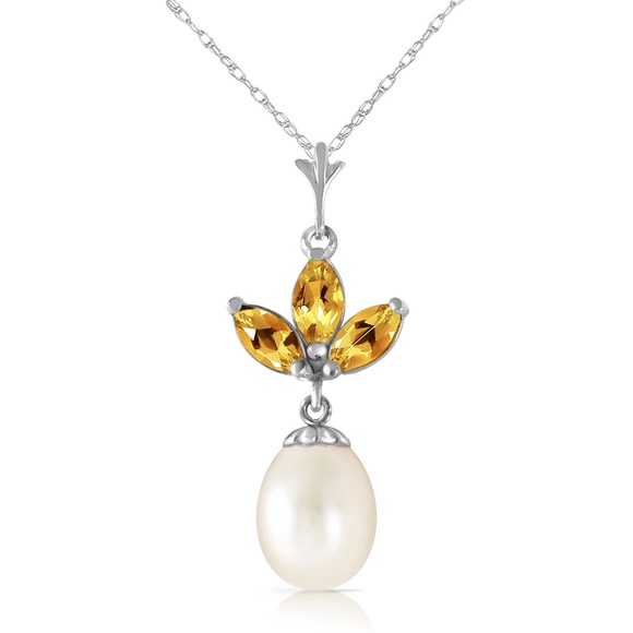 14K. SOLID GOLD NECKLACE WITH PEARL & CITRINES